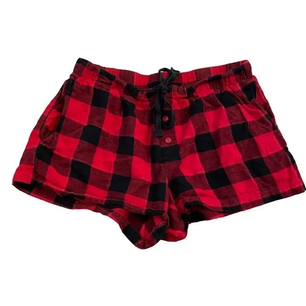 Stars Above Buffalo Plaid Ref Black Bedtime Sleepwear Short Pajama Pants SZ XS